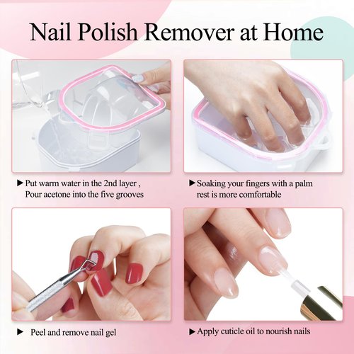 Nail Soaking Bowl, IKOCO Gel Nail Polish Remover Kit with Manicure Bowl, Cuticle Oil, Easily Soak off Dip Powder Remover for Salon-Quality Results at Home, Pink
