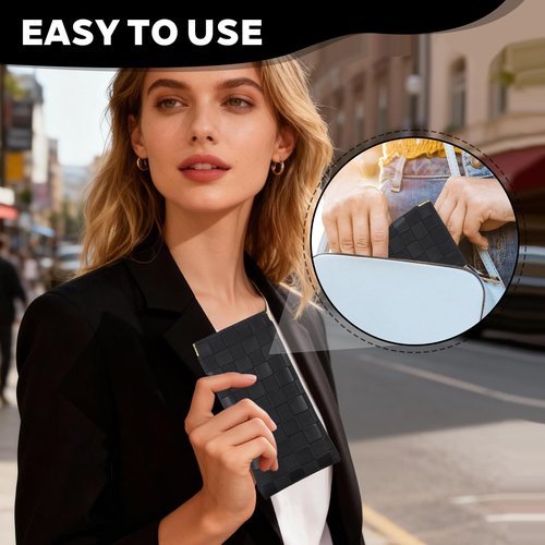 3PCS Small Makeup Bag for Women, Mini Cosmetic Bags Leather Pocket Pouch Purse,Snap Closure Waterproof Portable Bag,Checkered Storage Travel Bag for Lipstick Change Glasses Coin Cards (Black)
