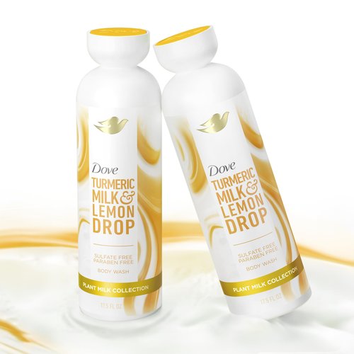 Dove Plant Milk Cleansing Body Wash Turmeric & Lemon for Moisturized Skin Gentle Cleanser, No Sulfates or Parabens, pH balanced 17.5 fl oz