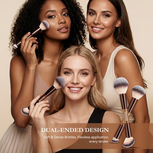 MAANGE 7 PCS Foundation Makeup Brush Set With Bag, Make up Brushes, Eyeshadow Concealer Brush, Double-ended Foundation Contour Powder Blush, Professional Face brush Set Tools For Liquid,Cream(Apricot)