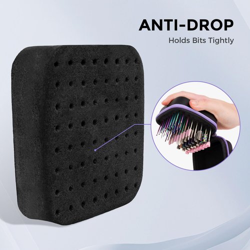 Lavinda Nail Drill Bits Holder, Dustproof Displayer Organizer Container, 64 Holes Nail Bits Container Box Case with High Density Foam to Avoid Slipping & Scratches,Purple (Drill Bits Not Included)