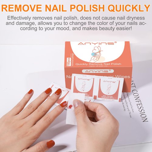 ANYINS Nail Polish Remover Pads，200PCS Fast Remove Nail Polish Remover Wipes with Nutrition Oil Individually Wrapped Professional Nail Salon and Home Use