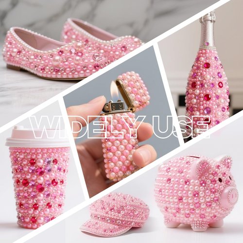 NACHLYNN 10000 Pcs Pink White Rhinestones and Pearls 3-8mm Half Pearl Bead Resin Rhinestones Kits Comes with Jewelry Pen and Tweezers Suitable for Nail Art Clothing Handmade DIY Decoration