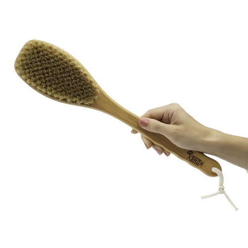 KONEX Bath Brush Set, Exfoliating Shower Scrubber, Dry Brushing Body Brush Set, Pore Opening, Beechwood Handle with Natural Bristle Large 15" Plus Small Face Brush