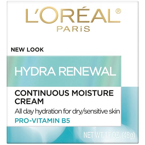 L'Oreal Paris Hydra-Renewal Face Moisturizer - Pro-Vitamin B5 for Dry Sensitive Skin | 1.7 Oz All-Day Hydration