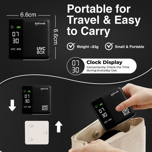 UV Toothbrush Sanitizer Holder & Cleaner with LED Clock Display & Hot Air Drying – Wall-Mounted UV Tooth Brush Holder for Bathroom Decor, Travel Use, Rechargeable Portable Design, Fits All Brushes