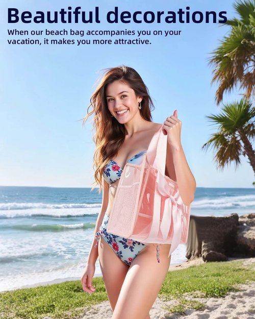 Skiennix Jelly Tote Bag - Stylish Pink Beach Bag with Bow | Large Waterproof Zipper Design