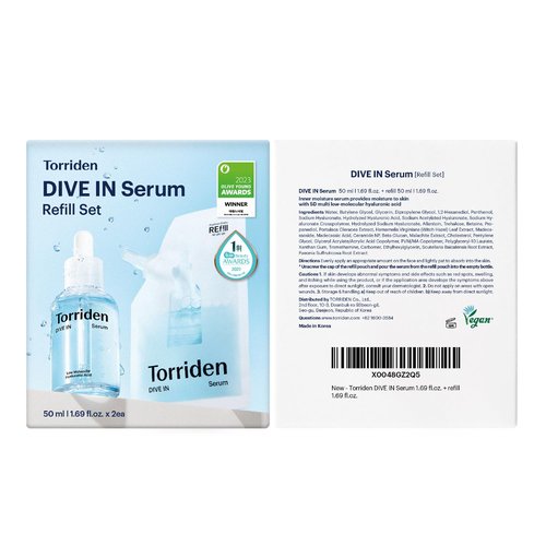 Torriden DIVE IN Serum 1.69 fl oz + refill pouch 1.69 fl oz | Deep Hydration to Get Glow Skin | Hyaluronic Acid, Panthenol, Allantoin | Korean Facial Serum