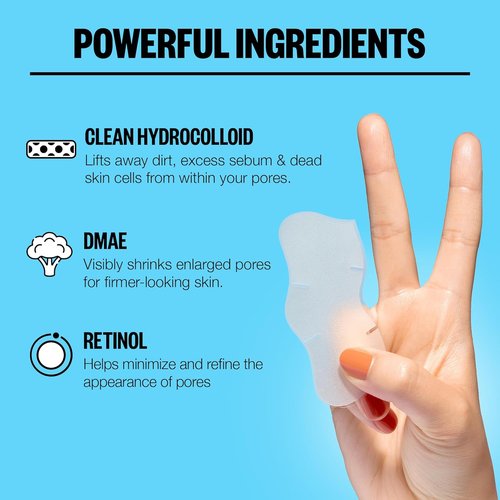 Peace Out Pore Strips - Hydrocolloid Blackhead Remover for Nose & Face | Oil Absorbing, Retinol Infused (8 Count)