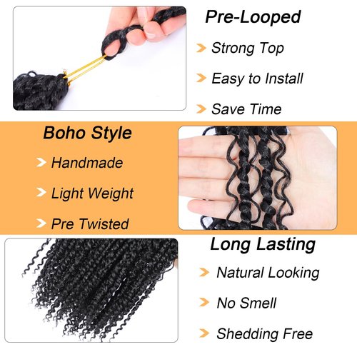 Boho Style Passion Twist Hair 22inch Long Pre-Twisted Crochet Goddess Passion Twist Hair 8Pack Pre Looped Curly Crochet Hair Soft Bohemian New Passion Twist Crochet Braids Hair for Black Women,1b#