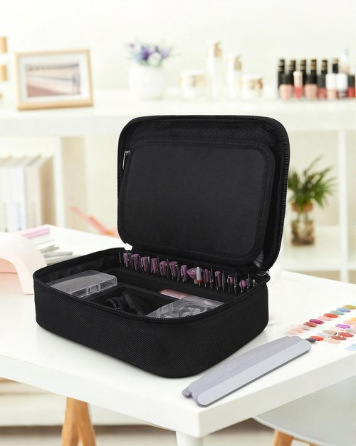 Meiiy Nail Drill Bag Nail Drill Bits Holder Bag Electric Nail Machine Kit Organizer Bag With Nail Sanding Bands Case Gift for Women (Blck)