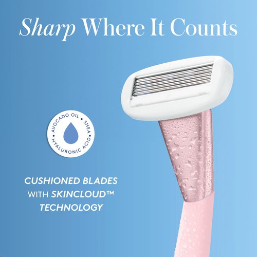 Athena Club Women’s Razor Kit, 5-Blade Cartridge Razor for Sensitive Skin, Serum-Infused Blades with Shea Butter and Hyaluronic Acid, Includes Handle, 5 Refills and Magnetic Shower Hook - Rose
