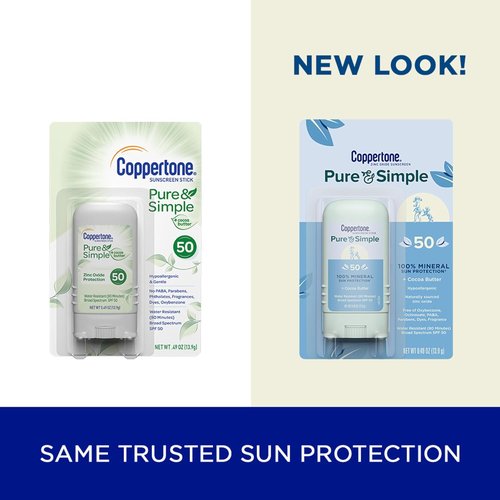 Coppertone Pure And Simple Mineral Sunscreen Stick SPF 50 - Water Resistant, Hypoallergenic | 0.49 oz