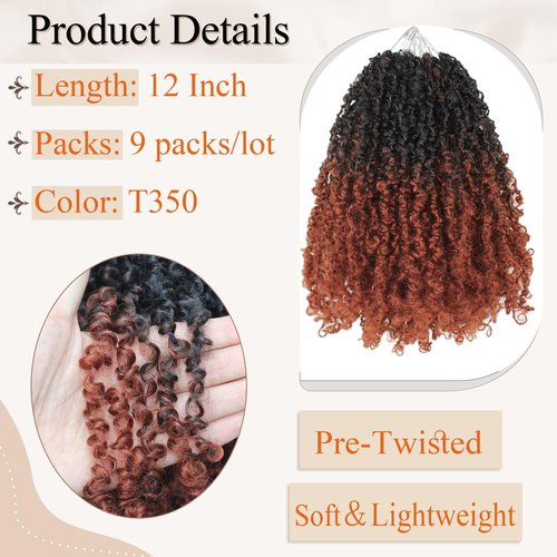 Haftaluv Yanky Twist Crochet Hair - 12 Inch, 9 Packs Pre Looped Mini Twist Synthetic Curly Crochet Hair Extensions For Black Women