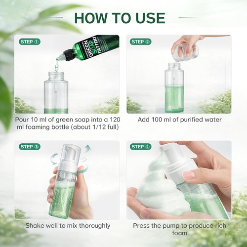 Vereclue Green Soap Tattoo (4OZ) - Concentrated Tattoo Soap with Foaming Bottle 120ml, Wash Cleaning Supplies for Tattoos Piercings, Clean Skin Equipment