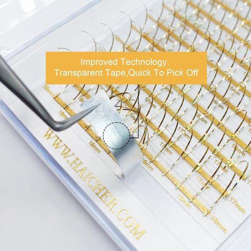 HAICHER Holographic Lash Tinsel, Colored Lash Extensions CC Curl 9-18mm Mixed Lash Trays (Gold, Spike)
