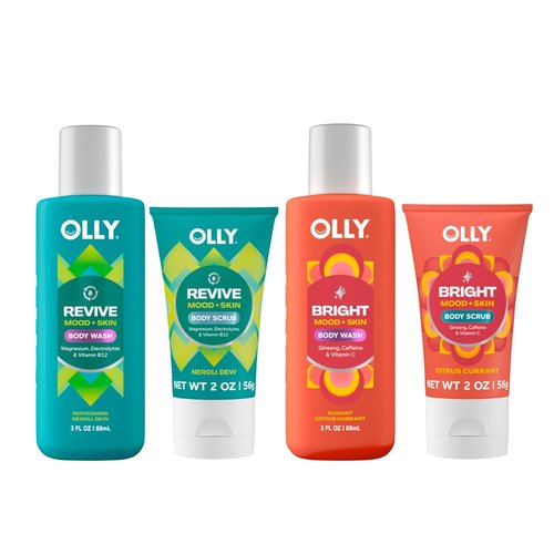 OLLY Body Wash & Scrub Mini Pack - Hydrate & Repair Skin Barrier | 4 Count, 3 oz Each