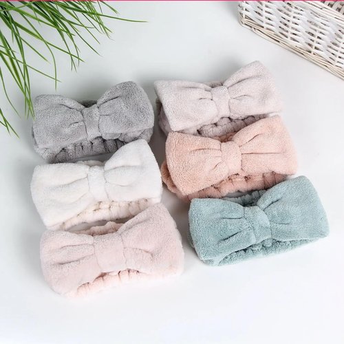 Skincare Microfiber Headbands by Spa - Soft, Stretchable Makeup & Yoga Hair Bands - Washable Terry Cloth, Cute Bowtie Design, 5-Pack