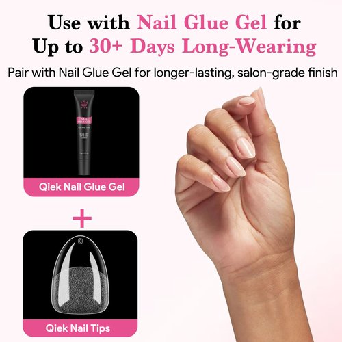 Qiek Extra Short Almond False Nail Tips, 15 Sizes 510 PCS Clear Soft Press On Fake Nail Pre-shaped Half Matte Full Cover Gel Nail Tips Extensions Thick Long Lasting for DIY Beginners & Salon Manicure