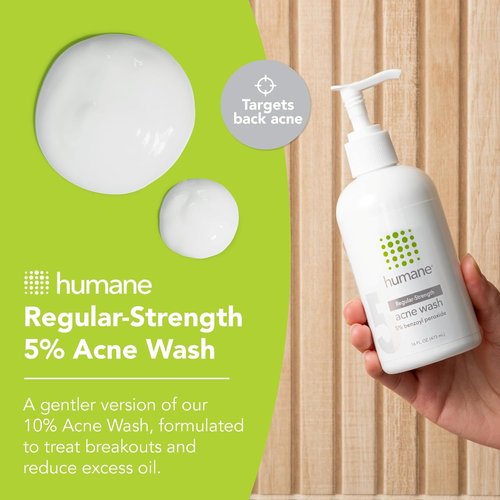 Humane Benzoyl Peroxide Face Wash - 5% Acne Treatment for Skin, Back & Body - 8 Fl Oz - Dermatologist-Tested, Non-Foaming Cleanser
