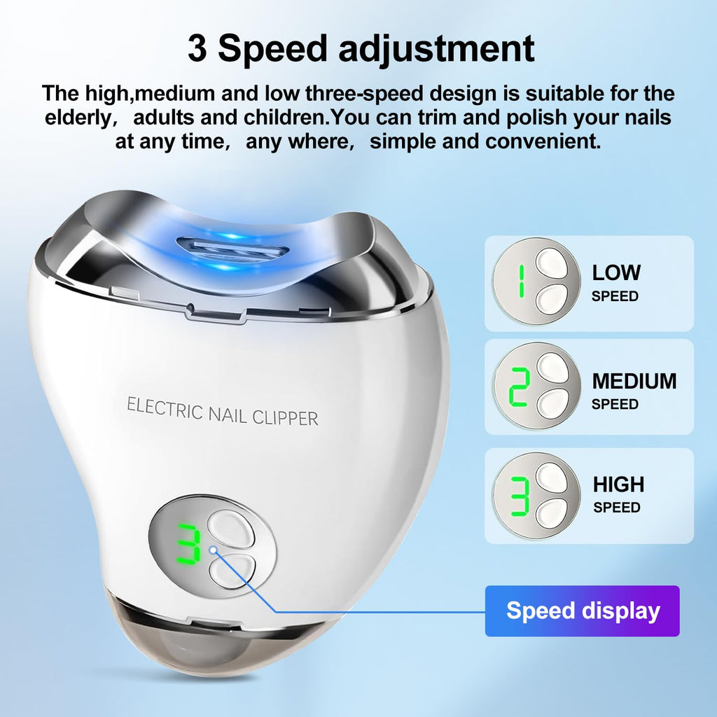 Yibosoar Electric Nail Clipper with LED Light & 3 Speeds, Fingernail Cutter and Polisher 2 in 1 Design, Nail Scraps Storage Rechargeable Safety Fingernail Trimmer for Baby Seniors and Adult
