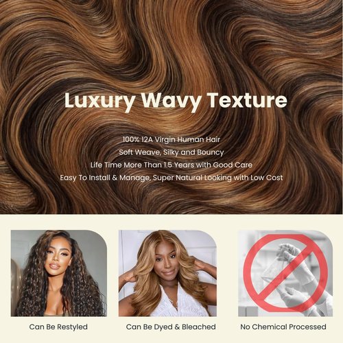 MOMOSHERO Black and Brown 2 Tones Highlighted Body Wave Single Bundles 14 In Human Hair, 12A Soft 100% Virgin F1B/30 Brazilian Colored Weaves Human Hair Bundles Extensions For Quick Weave Remy Sew In