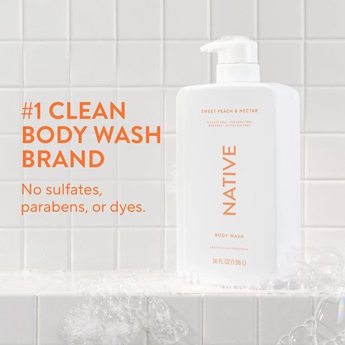 Native Body Wash - Sweet Peach & Nectar Scent | 36 oz Pump Bottle, Sulfate-Free & Gentle for All Skin Types