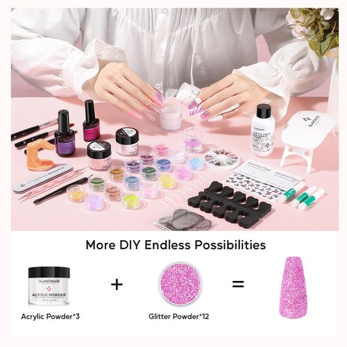 Glamonade Acrylic Nail Kit for Beginners: Professional Nail Kit Set with Everything UV Light and Complete Nail Supplies Salon