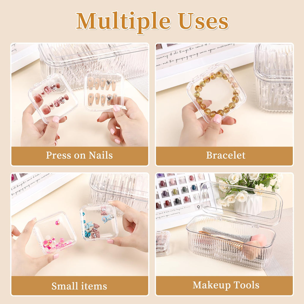 YINGJEE 15 Pcs Press On Nail Storage Box Container, Clear Press On Nail Packaging Box with 60 Pcs Adhesive Double Sided Tape, False Nail Organizer Case Nail Display Case for Nail Art Home Salon