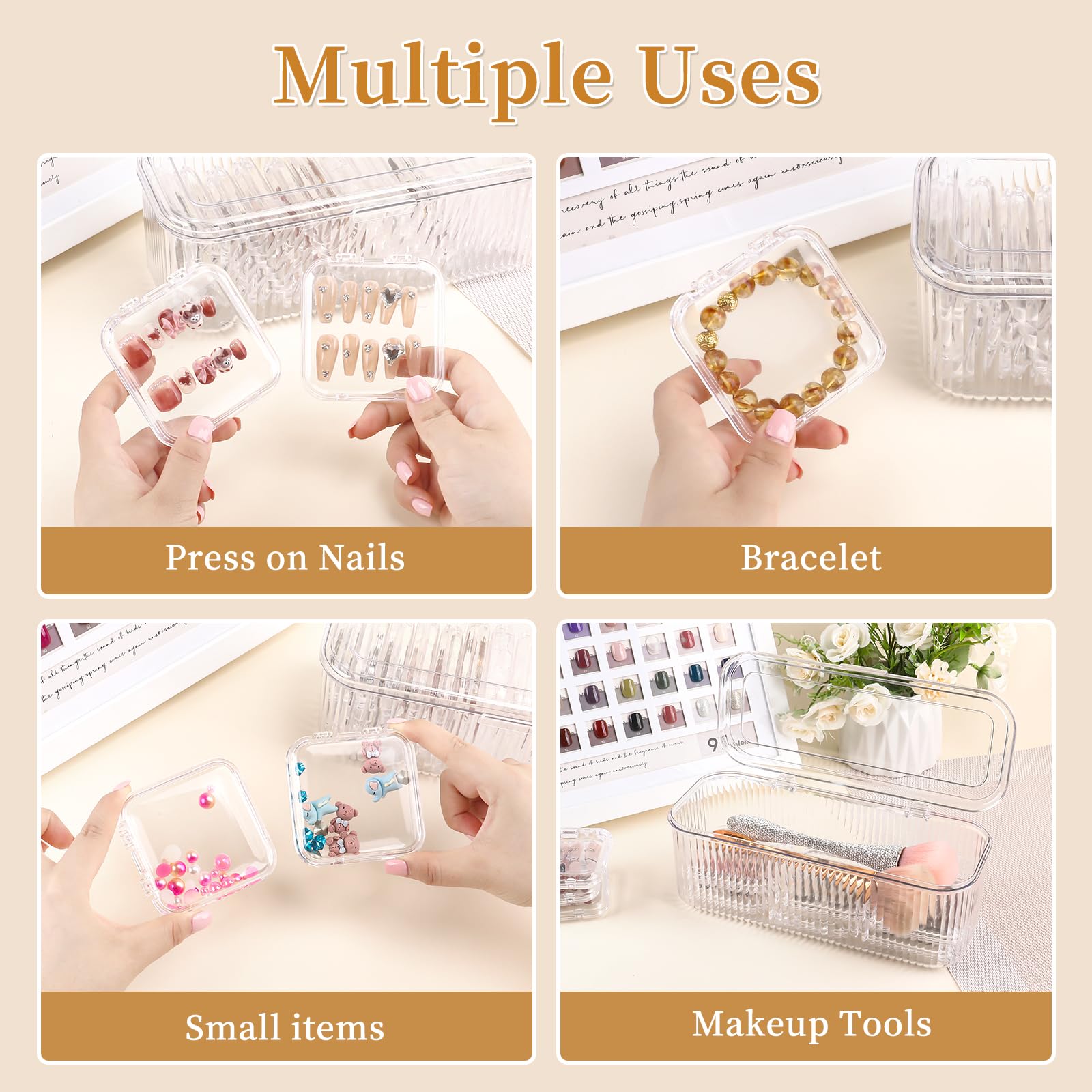 YINGJEE 15 Pcs Press On Nail Storage Box Container, Clear Press On Nail Packaging Box with 60 Pcs Adhesive Double Sided Tape, False Nail Organizer Case Nail Display Case for Nail Art Home Salon