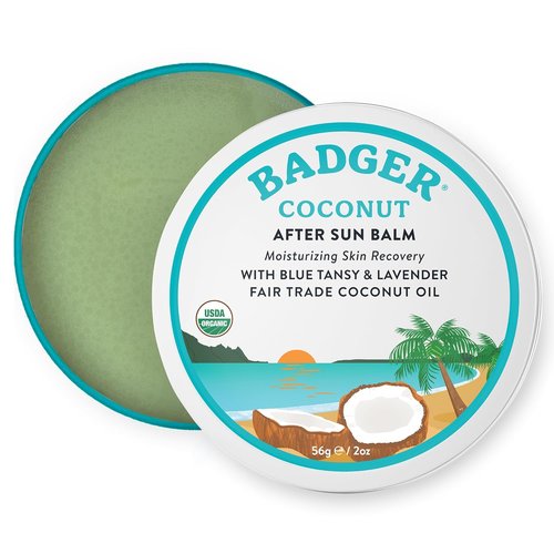Badger Coconut AfterSun Balm - 100% Organic Sunburn Relief & Hydration | Soothing Skin Care, 2 oz Tin