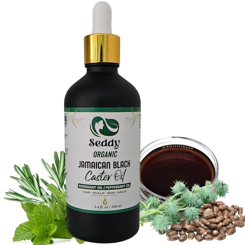 Seddy Organic Jamaican Black Castor Oil - Cold-Pressed Hair Growth Treatment with Rosemary & Peppermint | 3.4 fl oz