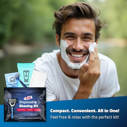 On-the-Go Shaving Kit – Disposable Razor, Shaving Cream, Washcloth & Aftershave Wipe – Travel Friendly, Grooming Essentials for Hygiene when on the Go - Black (5)