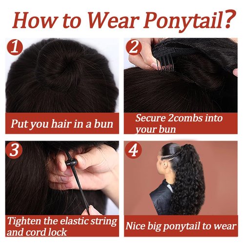 SAKALAKA Ponytail Extension Drawstring Human Hair Clip in Pony Tail Extensions for Black Women Curly Wave Thick Natural Looking Hair Pieces Water Wave Human Hair Ponytail（16Inch）