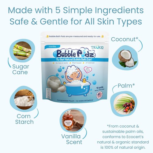 TruKid Bubble Podz - Tear-Free Bubble Bath for Kids & Toddlers | Gentle, Non-Toxic, Vanilla Scent (24 Podz)