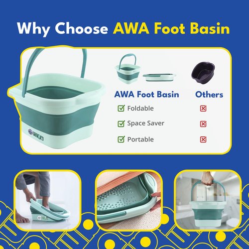 Foot Soaking Tub for Soaking Feet, Collapsible Foot Tub, Foot Bath Soak Tub with Massage Nodes, Large Pedicure Foot Spa Bucket, Portable Foot Soaker Container for Foot Care Routine at Home