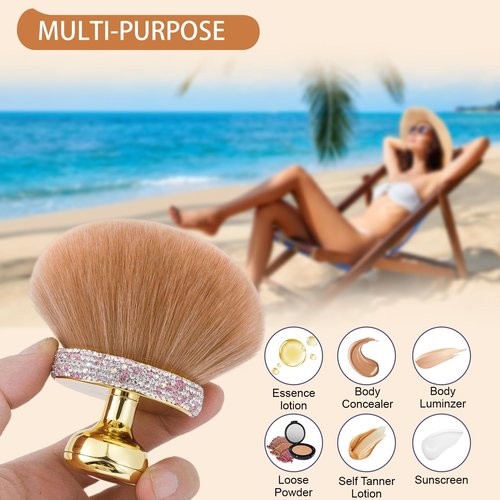 UNIMEIX Extra Large Body Makup Brush for Self Tanner with Drawstring Bag, 3.2 Inch Blend and Blur Body Sunscreen Applicator for Face, Legs, Body, Cream and Foundation (Gold)