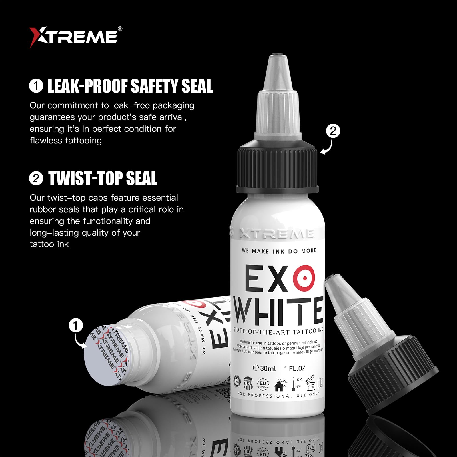 Xtreme EXO White Tattoo Ink – White for Lining & Shading – Highly Pigmented, Vegan, Smooth Flowing – Perfect for Bold Outlines & Rich Fillings (1 oz)