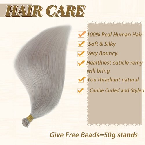 Smavida Platinum Sliver I Tip Hair Extensions Real Human Hair,100Strands I Tip Human Hair Extensions Brown Invisible Pre Bonded Itip 100% Real Human Hair Extensions Silky Straight for Women
