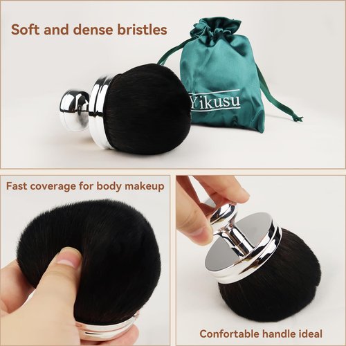 Extra Large Body Makeup Brush for Self Tanner, 3 Inch Width Self Tanning Kabuki Brush, Powder, Foundation, Blusher, Bronzer, Oval Face Leg Makeup Brush with Drawstring Bag&box (Silver)