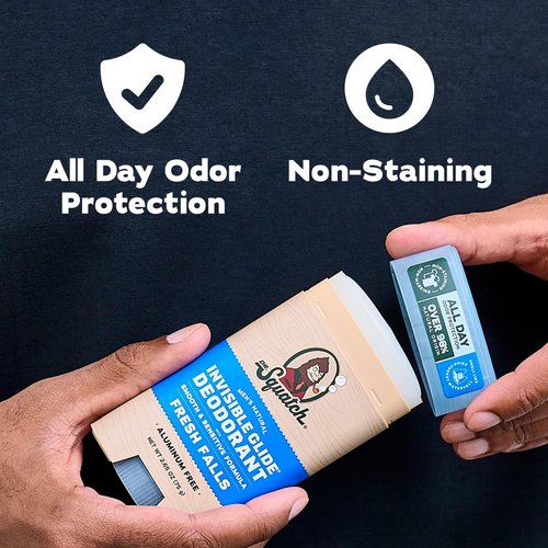 Dr. Squatch Invisible Glide Men’s Deodorant - Aluminum-Free, Stain-Free Formula - Fresh Falls & Wood Barrel Bourbon - 2.65oz (2-Pack)