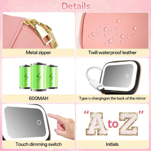 dadop Birthday Gifts For Women Teen Girl, Personalized Preppy Initial Makeup Organizer Bag, 10 11 12 13 14 15 16 17 18 Years Old Girls Gifts, Christmas Travel Gift Cosmetic Bag With LED Mirror - K