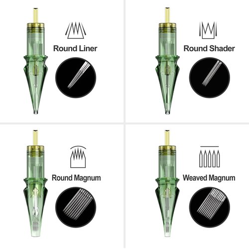 50Pcs Tattoo Needles Assorted, Solong Pro Disposable Tattoo Needles Size #12 Round Liner Round Magnum-10Pcs each of 3RL,5RL,7RL,9RM,15RM Tattoo Cartridge Needles EN01S-50KIT-X