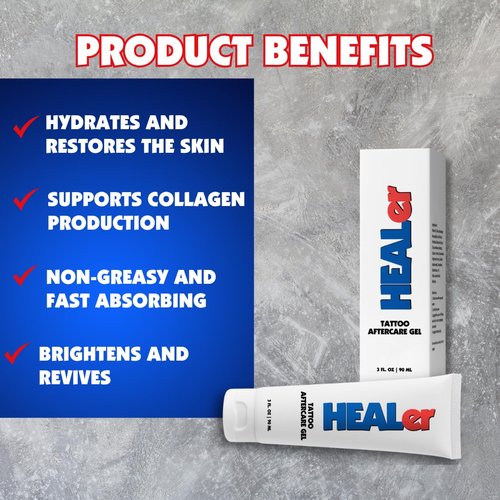 HEALer Tattoo Aftercare Gel - Aloe & Vitamin E Tattoo Moisturizer for New Tattoos, Fast-Absorbing, Non-Greasy Care for All Tattoos & Piercings, Gentle on Sensitive Skin, Travel Size, 3oz