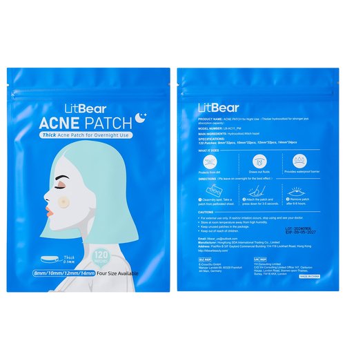 LitBear Acne Pimple Patches- Day and Night 4 Sizes 360 Dots Thin & Thick Hydrocolloid Patches with Witch Hazel, Tea Tree & Calendula Oil, Extra Adhesion Pimple Patches for Face Zit Patch Acne Dots