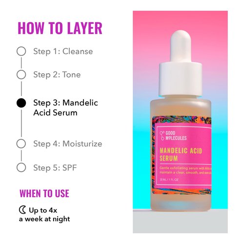 Good Molecules Mandelic Acid Serum - Gentle Face Exfoliator Serum with Ultra Hydrating Hyaluronic Acid - Exfoliating PHAs to Brighten Skin - Skin Care For Face