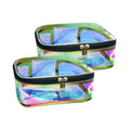 Holographic Clear Cosmetic Bags 2 pcs Transparent Iridescent Makeup Pouch Waterproof Organizer Case-Holographic Blue