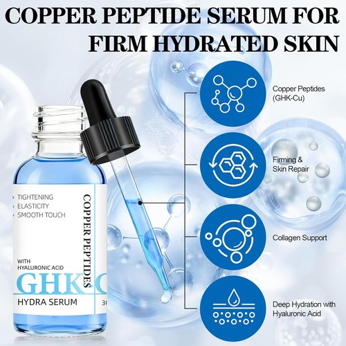 GHK-Cu Copper Peptide Facial Serum - Lightweight Moisture-Balancing Hydration with Hyaluronic Acid | 1 fl oz