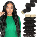 Lashey Tape in Hair Extensions Human Hair Body Wave 100% Remy Human Hair 16 Inch 50g/pack 20pcs Tape for Hair Extensions Natural Black Extensions for Black Women