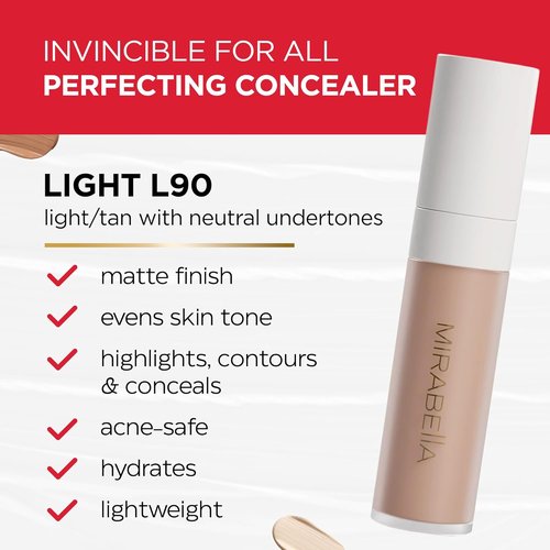 Mirabella Invincible Under Eye Concealer - Full Coverage Hydrating Formula for Dark Circles | Light L100